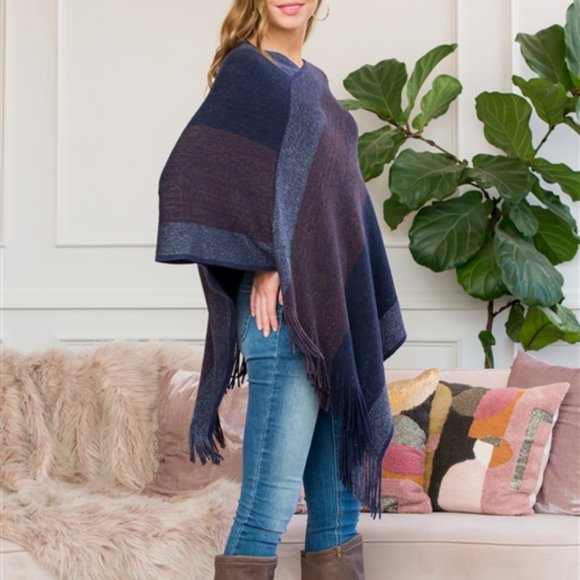 CASUAL DOLLZ Striped Sweater Knit Poncho - Picture 4 of 8